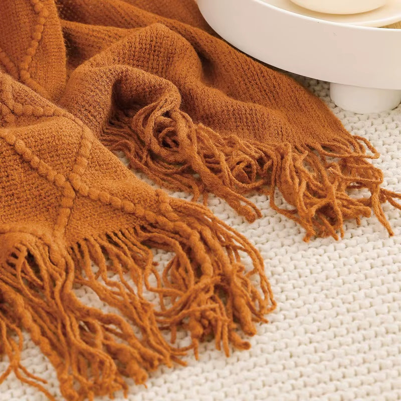 Nordic Solid Casual Blankets Throws Soft Comfortable Knitted Shawl Sofa Blanket Bed End Cover Travel Hotel Decorative Bedspread