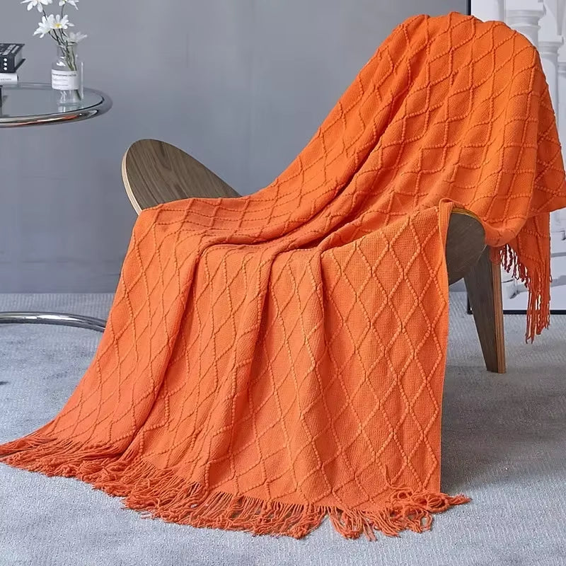 Nordic Solid Casual Blankets Throws Soft Comfortable Knitted Shawl Sofa Blanket Bed End Cover Travel Hotel Decorative Bedspread