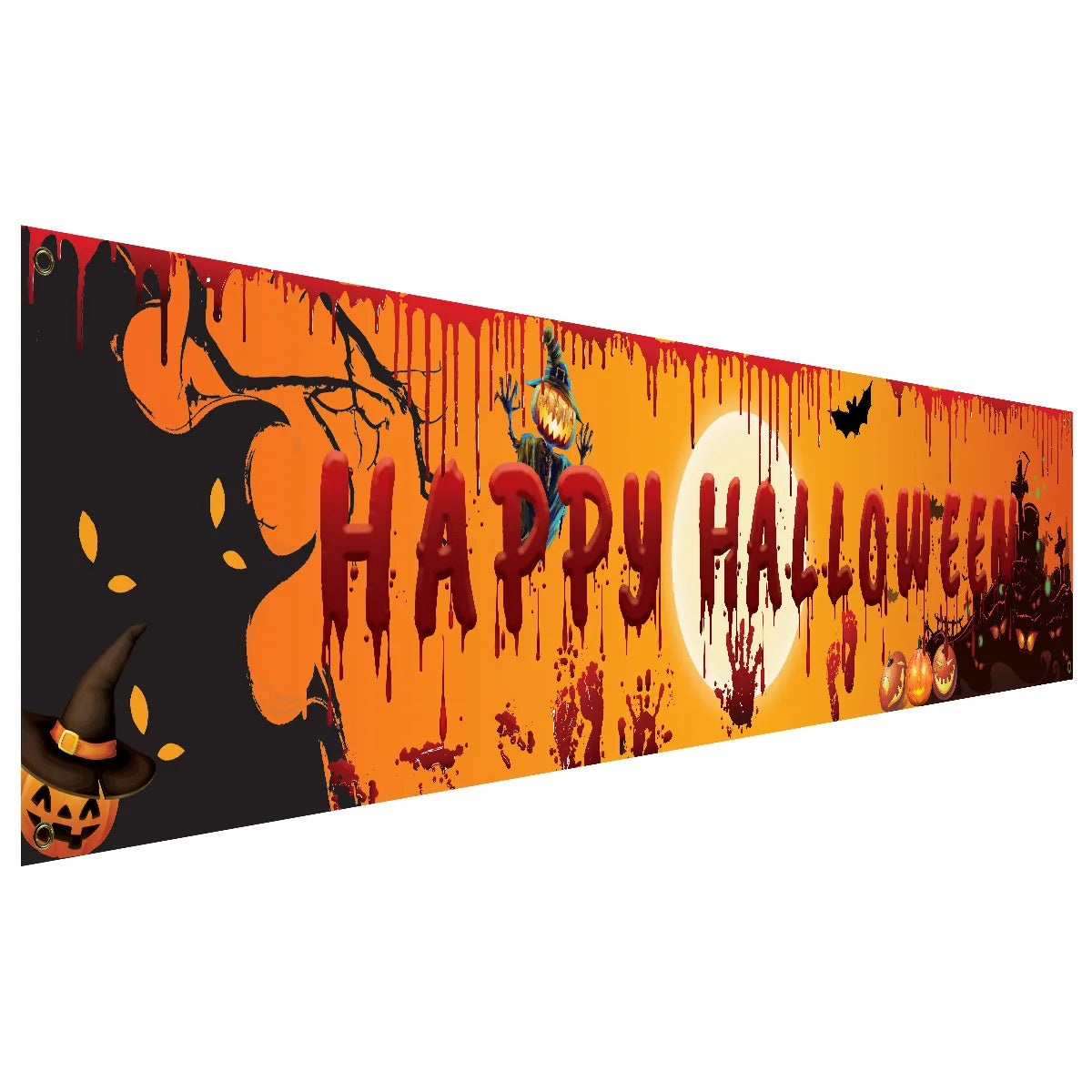 Happy Halloween Banner – 250cm Hanging Halloween Sign with Pumpkin & Bloody Handprint Design | Indoor & Outdoor Yard Party Decoration
