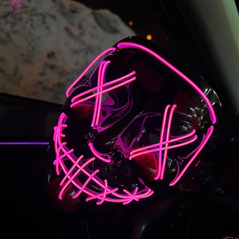 Wireless Neon LED Purge Mask – Glow-in-the-Dark Halloween Cosplay, Masquerade & Party Dress-Up Mask