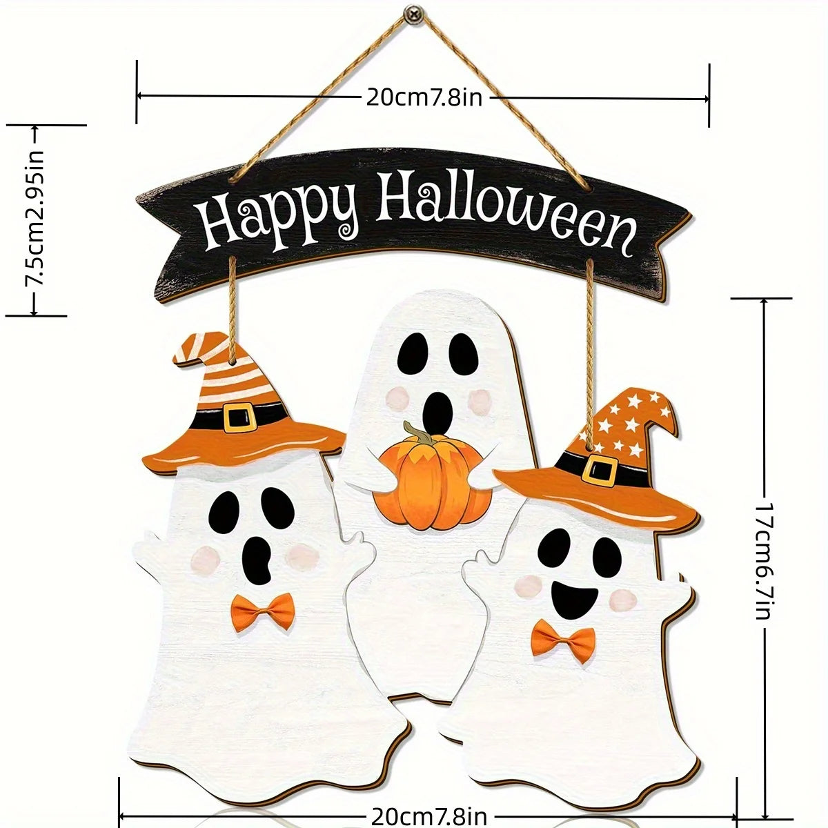 Halloween Wooden Door Hanging – Pumpkin & Ghost Sign | Rustic Wooden Pendant for Home, Party, or Carnival Night Decoration
