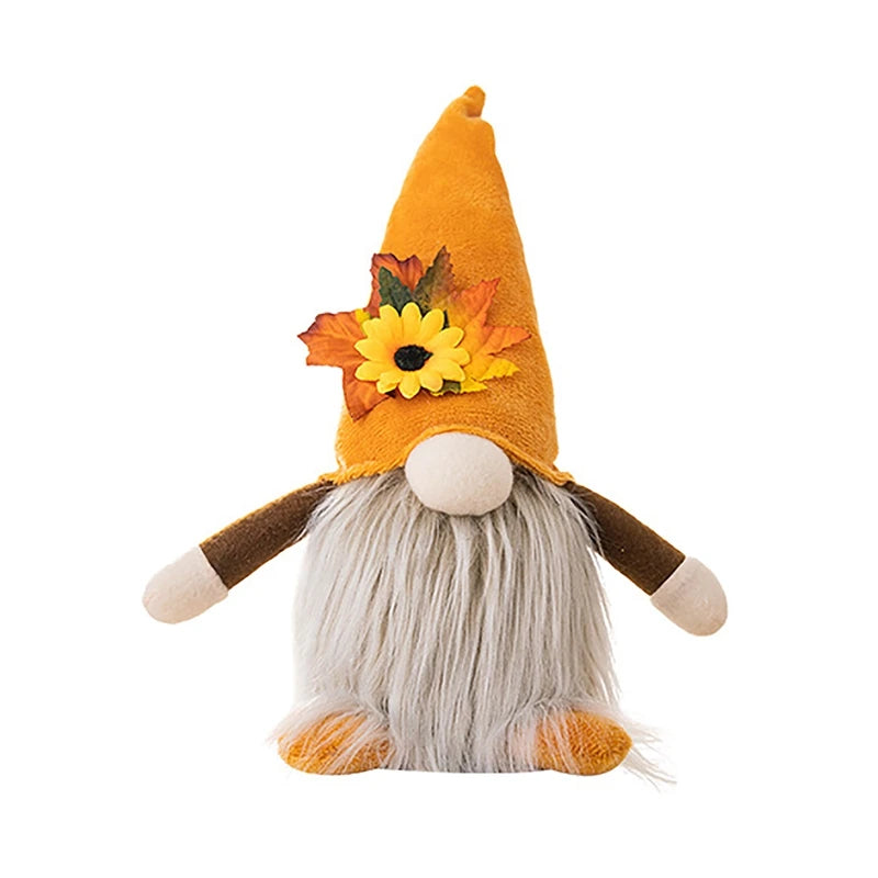Autumn Gnome Plush Decoration – Maple Leaf & Sunflower Faceless Doll | Light-Up Fall Elf Ornament