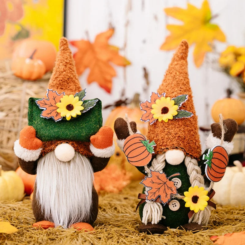Autumn Gnome Plush Decoration – Maple Leaf & Sunflower Faceless Doll | Light-Up Fall Elf Ornament