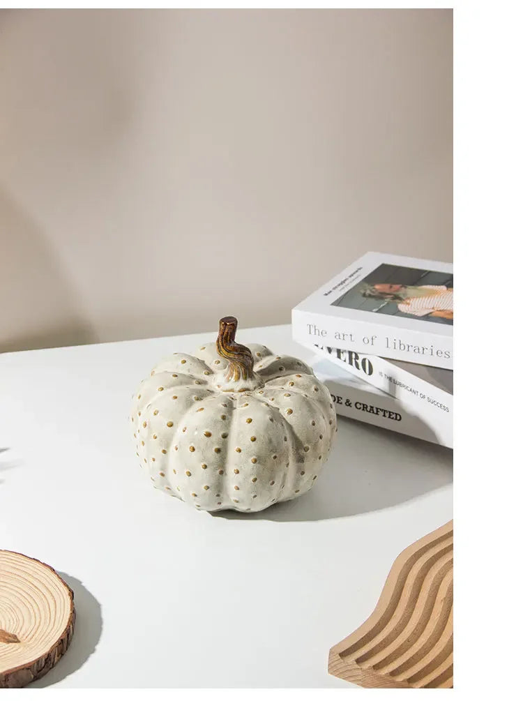 Handmade Ceramic Pumpkin Ornament – Porcelain Pumpkin Sculpture for Autumn, Halloween & Home Décor