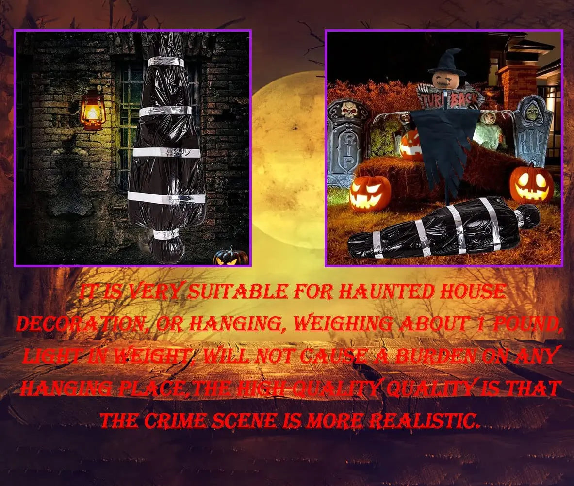 59-Inch Hanging Halloween Corpse Prop – Creepy Bloody Body Bag Decoration for Haunted Houses, Yards & Outdoor Horror Displays