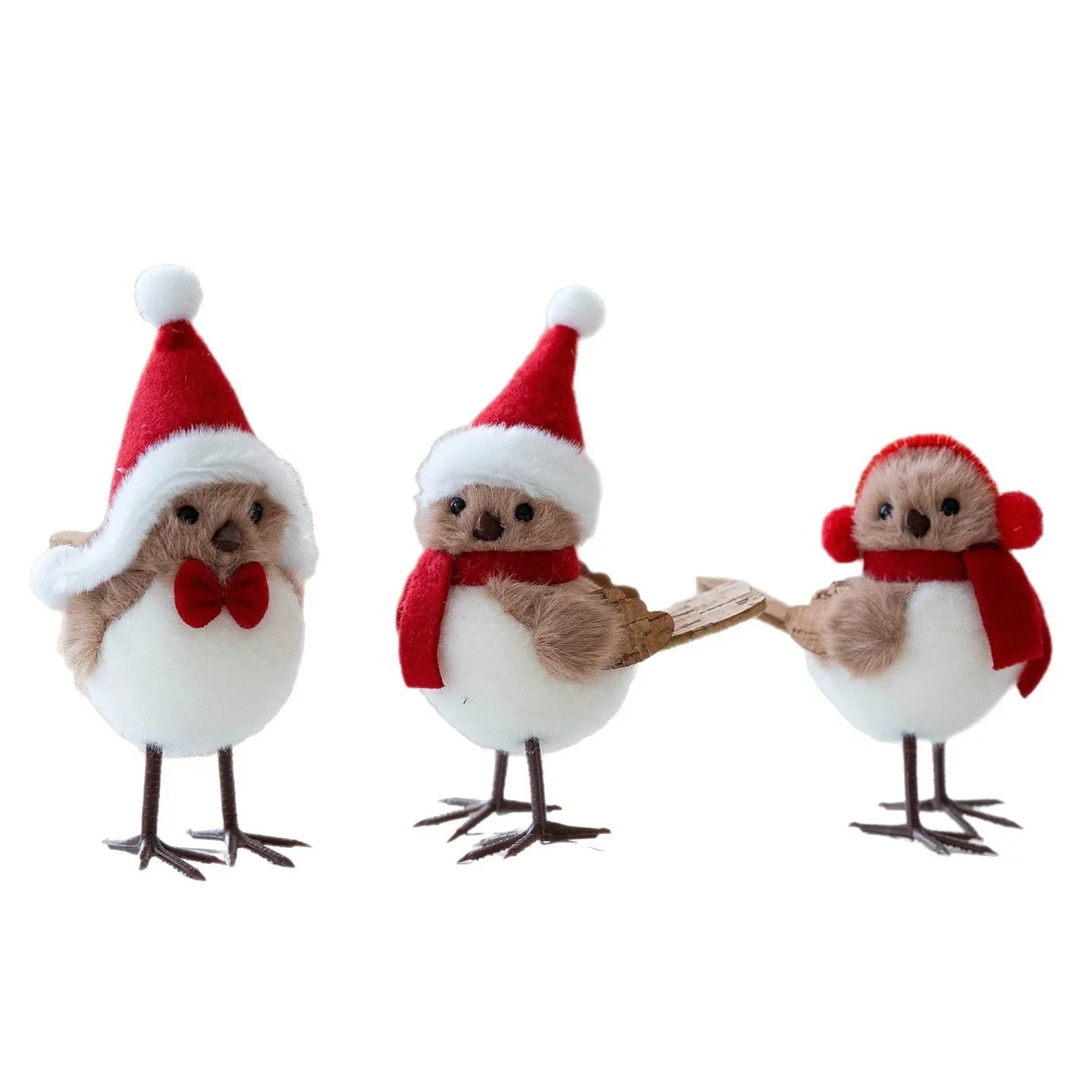 Christmas Bird Ornament – Festive Faux Bird with Red Scarf & Hat Decoration