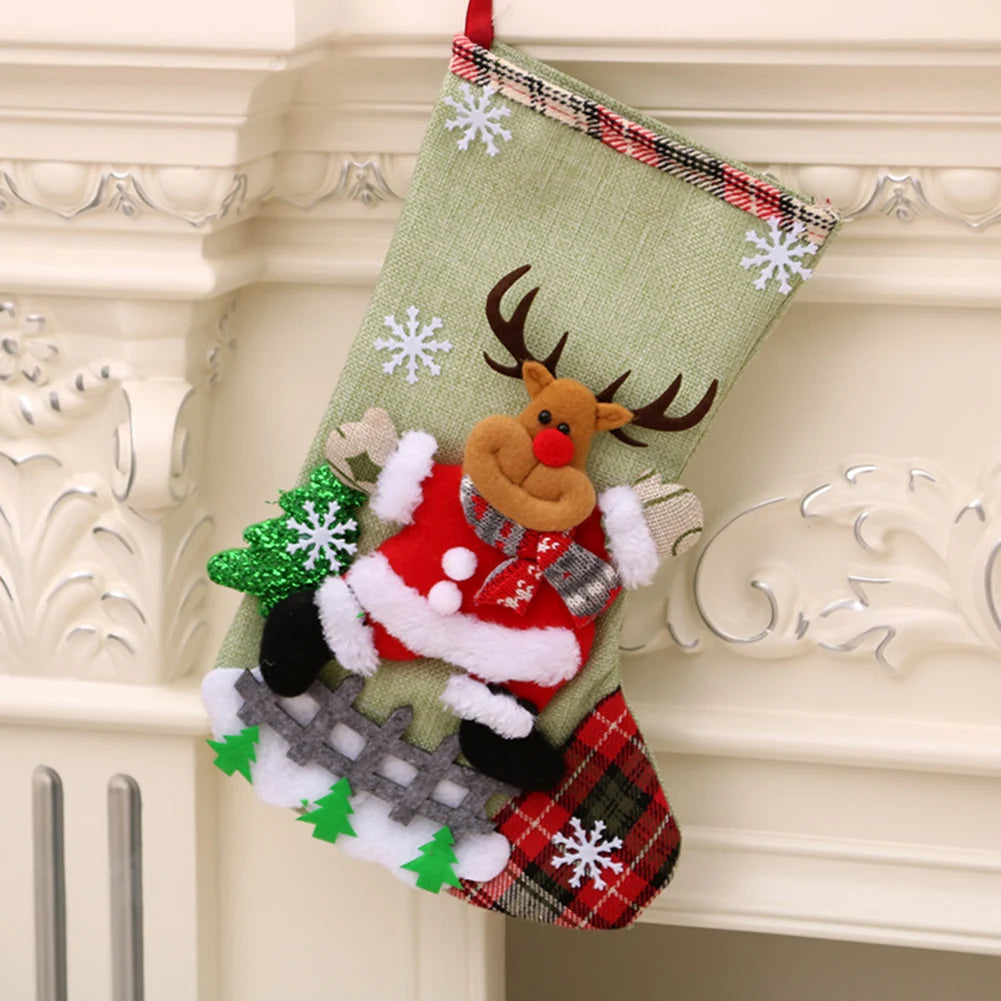 4pcs Large Christmas Stockings Set – Santa, Snowman, Bear & Elk Xmas Home Decorations