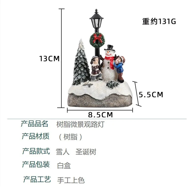 LED Christmas Village Ornament | Light-Up Resin Micro landscape Figurine with Santa & Snow Scene