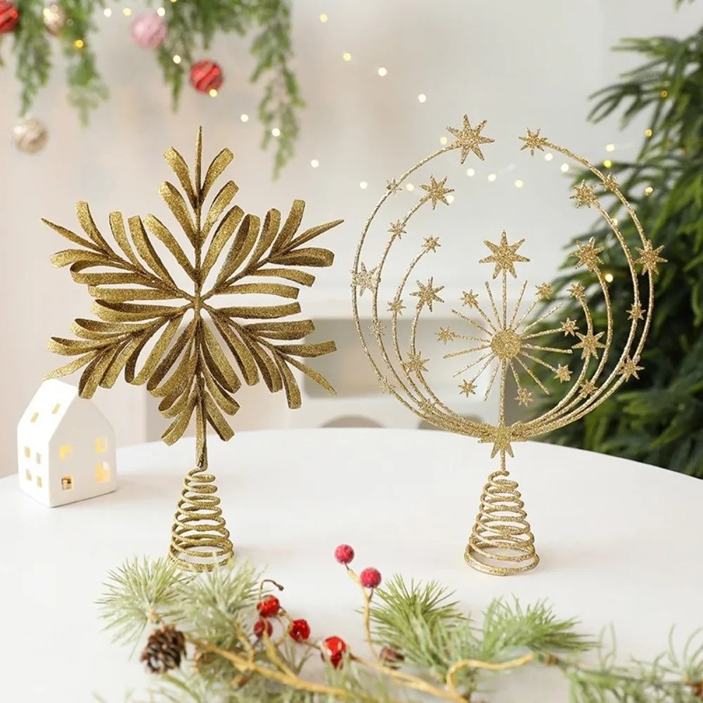 Gold Glitter Christmas Tree Topper Star Sparkling Reusable Christmas Topper Decor Iron Xmas Tree Ornament Christmas Tree