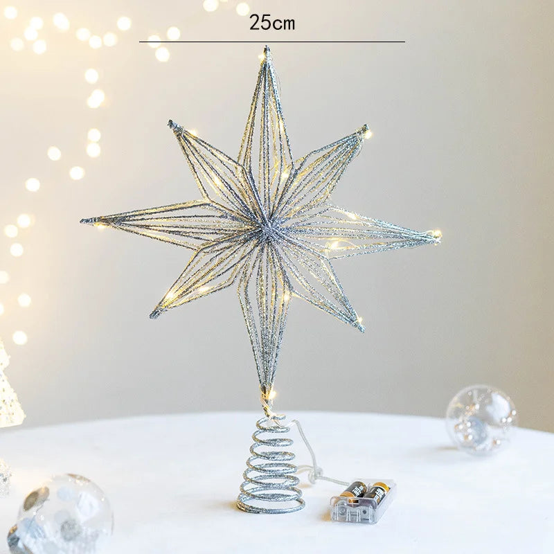 LED Light-Up Glitter Christmas Star Tree Topper – Warm White Treetop Decoration