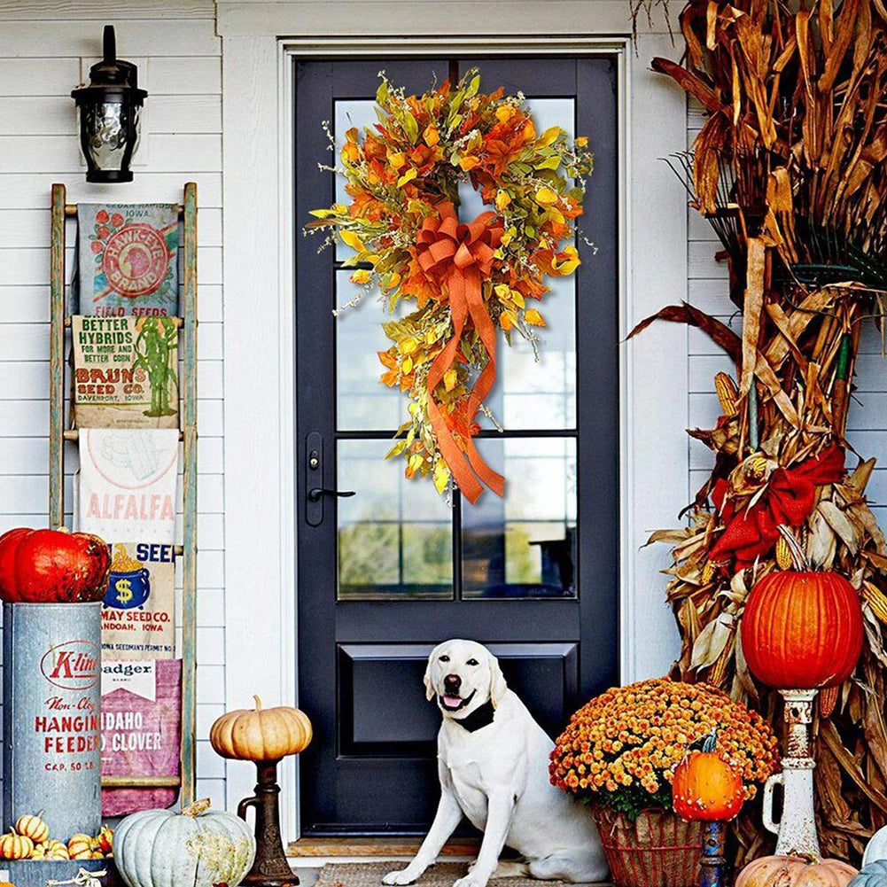 Thanksgiving Maple Leaf Wreath – Hanging Front Door, Wall, Home & Restaurant Fall Decoration