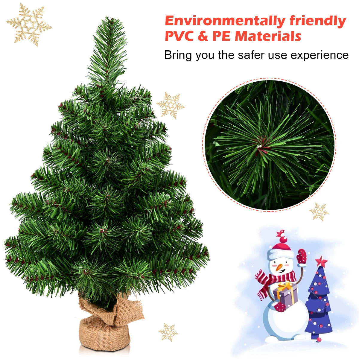 90 cm Mini Artificial Christmas Tree with Burlap Base – Table top Green Xmas Tree for Home, Office, or Festive Displays