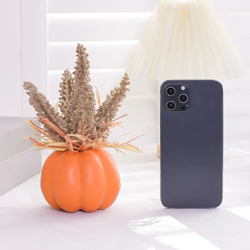 1PC Artificial Pumpkin Decoration with Foam Beads & Raffia Grass – Autumn Harvest Home, Office & Halloween Display Ornament