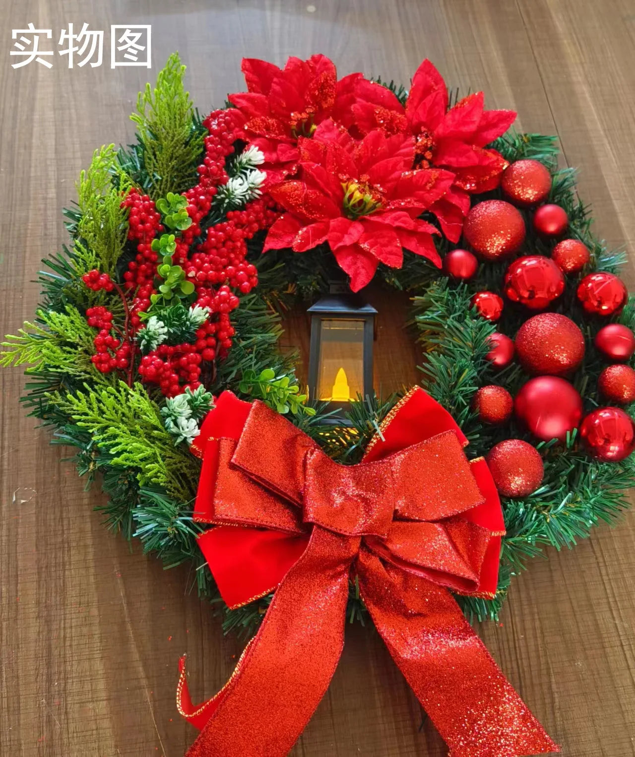 45cm Light-Up Christmas Wreath with Centre Lamp | Elegant Festive Door & Wall Decoration (Multiple Colours)