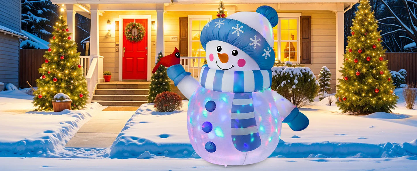 5ft Blue Snowman with Bird Inflatable | Light-Up Christmas Outdoor Decoration