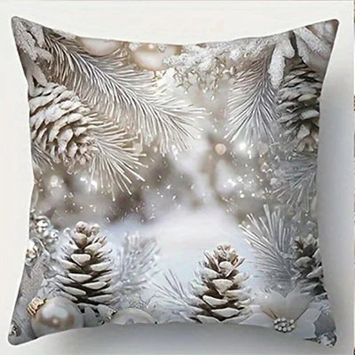 Festive Christmas Cushion Cover – Santa & Snowman Design | Decorative Throw Pillow Cover for Sofa, Bedroom, or Car