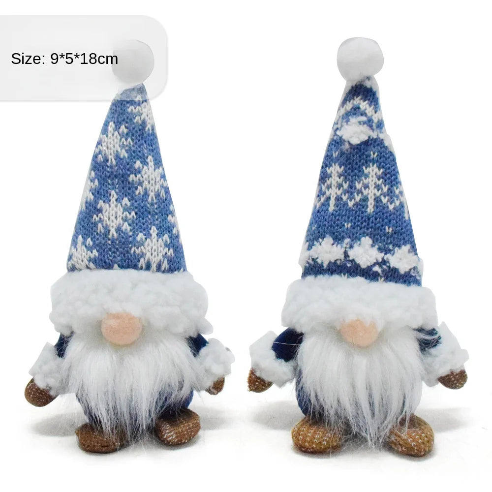 Blue Christmas Gnome Ornament – Nordic Faceless Dwarf Doll with Snowflake Design, Festive Gnome Decoration