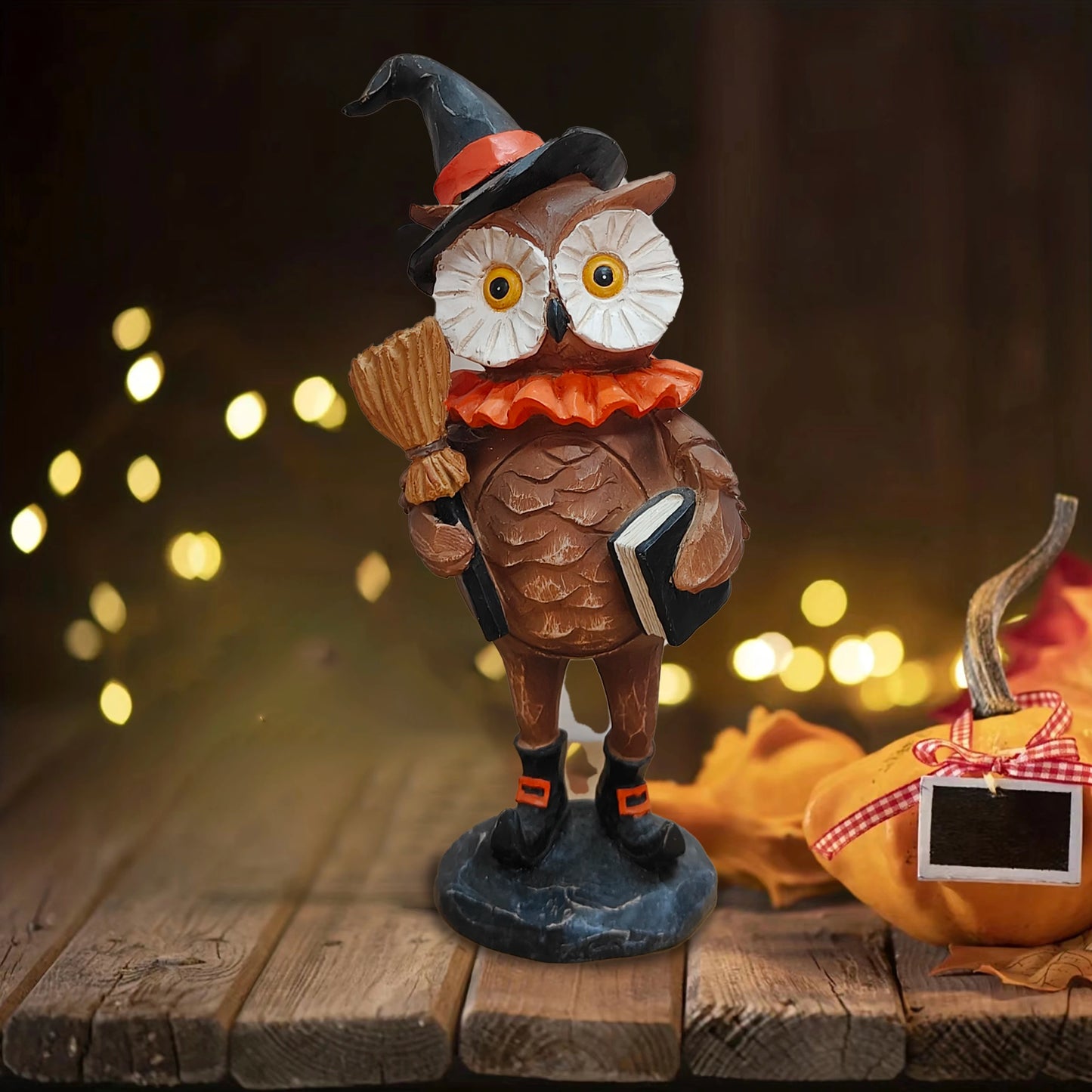 Halloween Pumpkin Puppet Decoration – Resin Owl & Black Cat Statue for Indoor & Outdoor Halloween, Garden & Home Décor