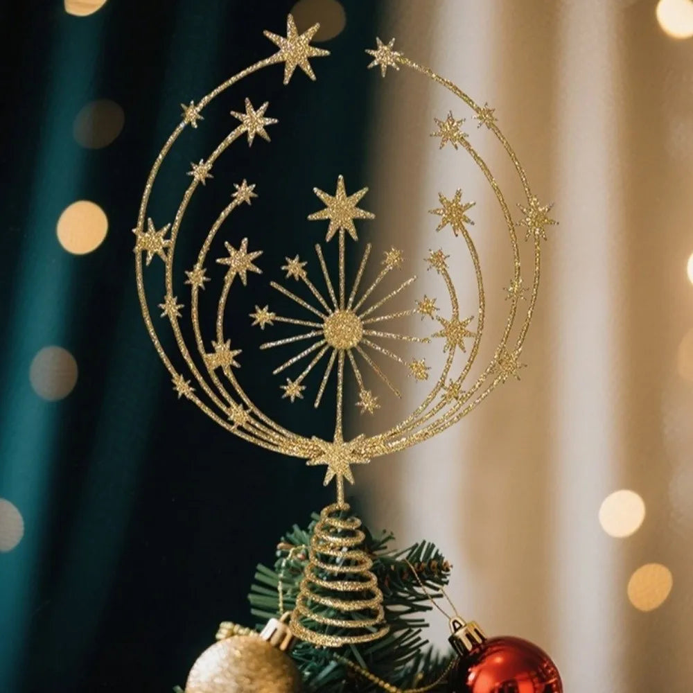 Gold Glitter Christmas Tree Topper Star Sparkling Reusable Christmas Topper Decor Iron Xmas Tree Ornament Christmas Tree