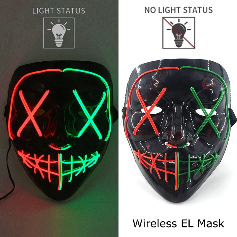 Wireless Neon LED Purge Mask – Glow-in-the-Dark Halloween Cosplay, Masquerade & Party Dress-Up Mask