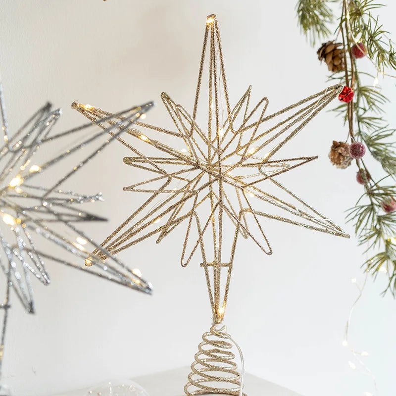 LED Light-Up Glitter Christmas Star Tree Topper – Warm White Treetop Decoration