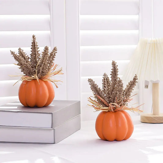 1PC Artificial Pumpkin Decoration with Foam Beads & Raffia Grass – Autumn Harvest Home, Office & Halloween Display Ornament
