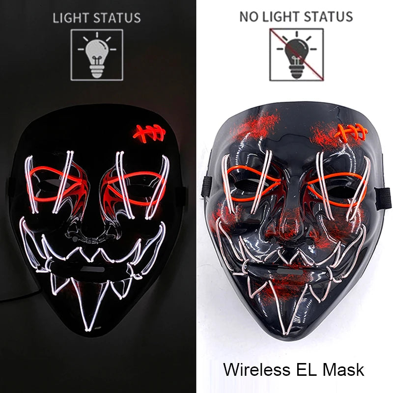 Wireless Neon LED Purge Mask – Glow-in-the-Dark Halloween Cosplay, Masquerade & Party Dress-Up Mask