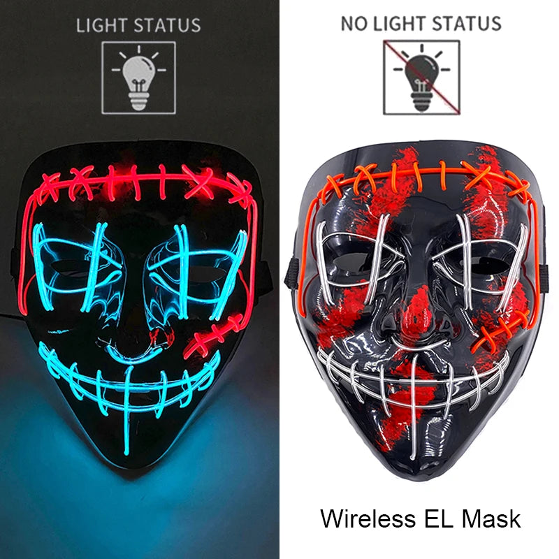 Wireless Neon LED Purge Mask – Glow-in-the-Dark Halloween Cosplay, Masquerade & Party Dress-Up Mask