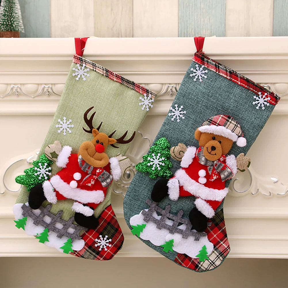 4pcs Large Christmas Stockings Set – Santa, Snowman, Bear & Elk Xmas Home Decorations