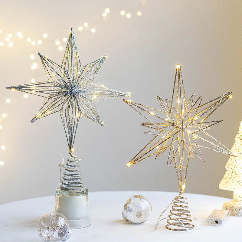 LED Light-Up Glitter Christmas Star Tree Topper – Warm White Treetop Decoration