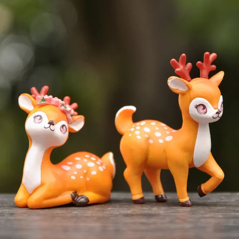 2pcs Mini Sika Deer Figurines | Woodland Animal Ornaments for Fairy Gardens & Christmas Displays