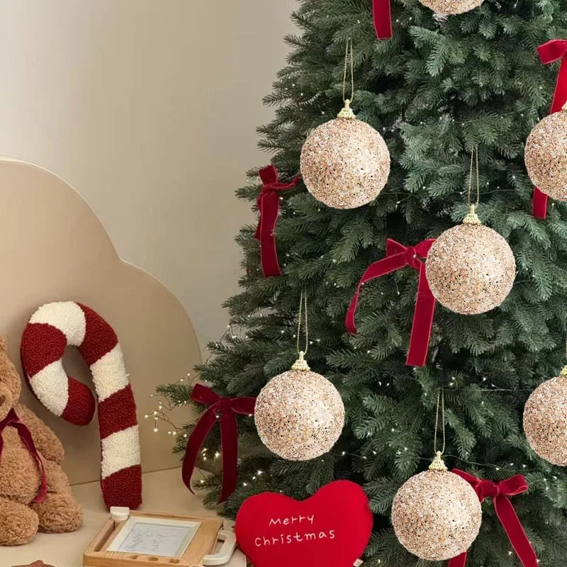 6pcs Glitter Champagne Gold Christmas Baubles – Sparkling Tree Ornaments for Xmas & New Year Party Décor