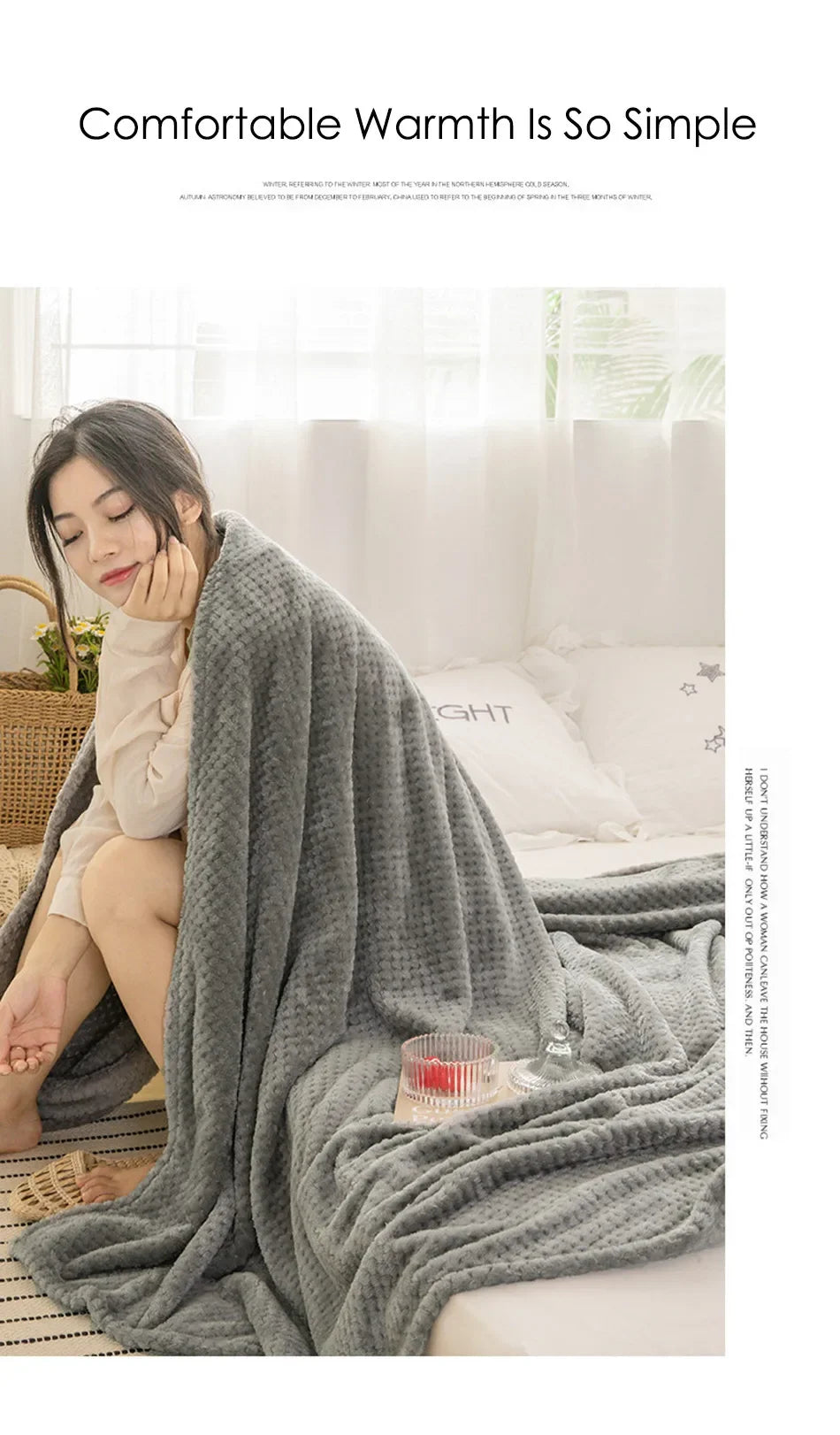 Japan-Style Coral Fleece Blanket – 300gsm Soft Fluffy Faux Fur Mink Throw, Solid & Plaid Sofa Cover & Bedspread