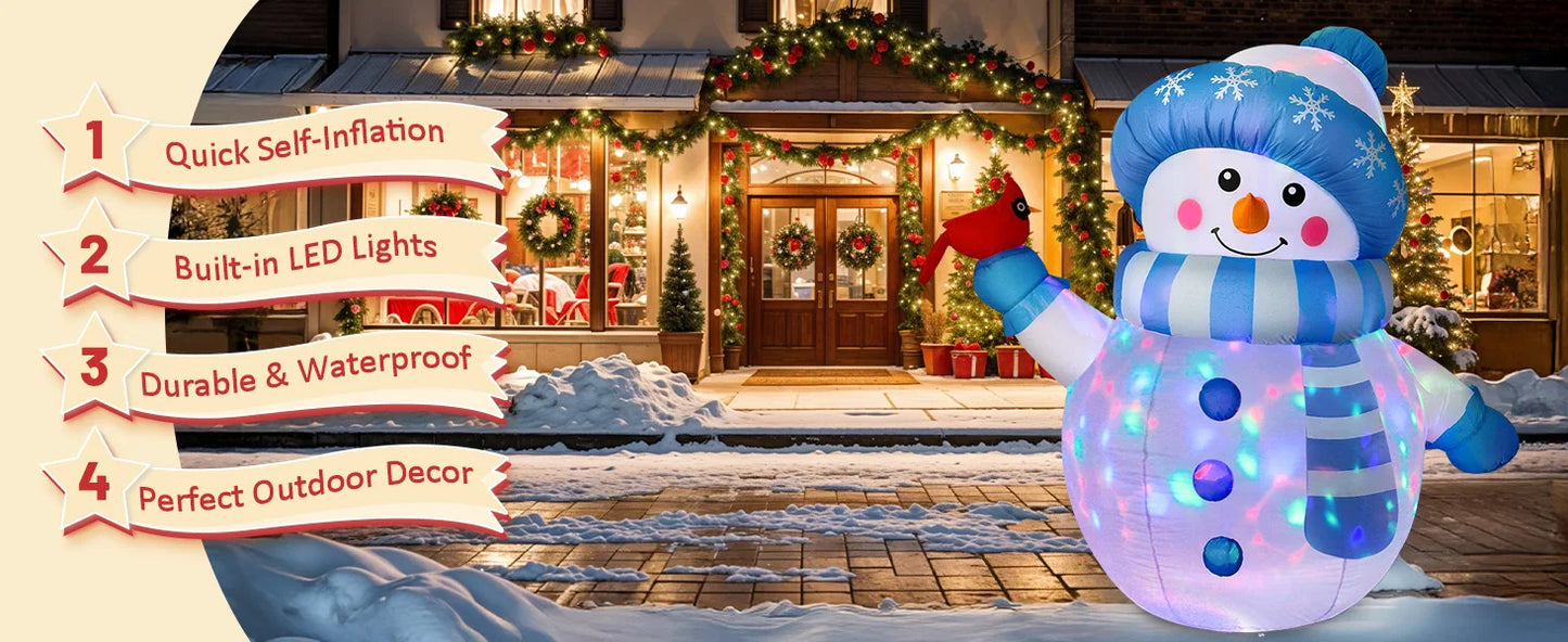5ft Blue Snowman with Bird Inflatable | Light-Up Christmas Outdoor Decoration