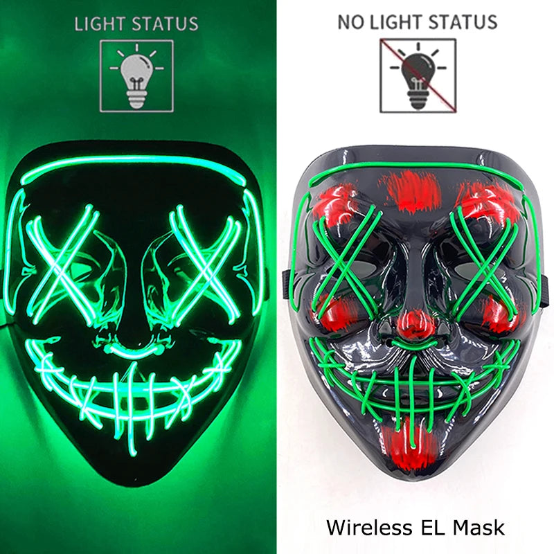 Wireless Neon LED Purge Mask – Glow-in-the-Dark Halloween Cosplay, Masquerade & Party Dress-Up Mask