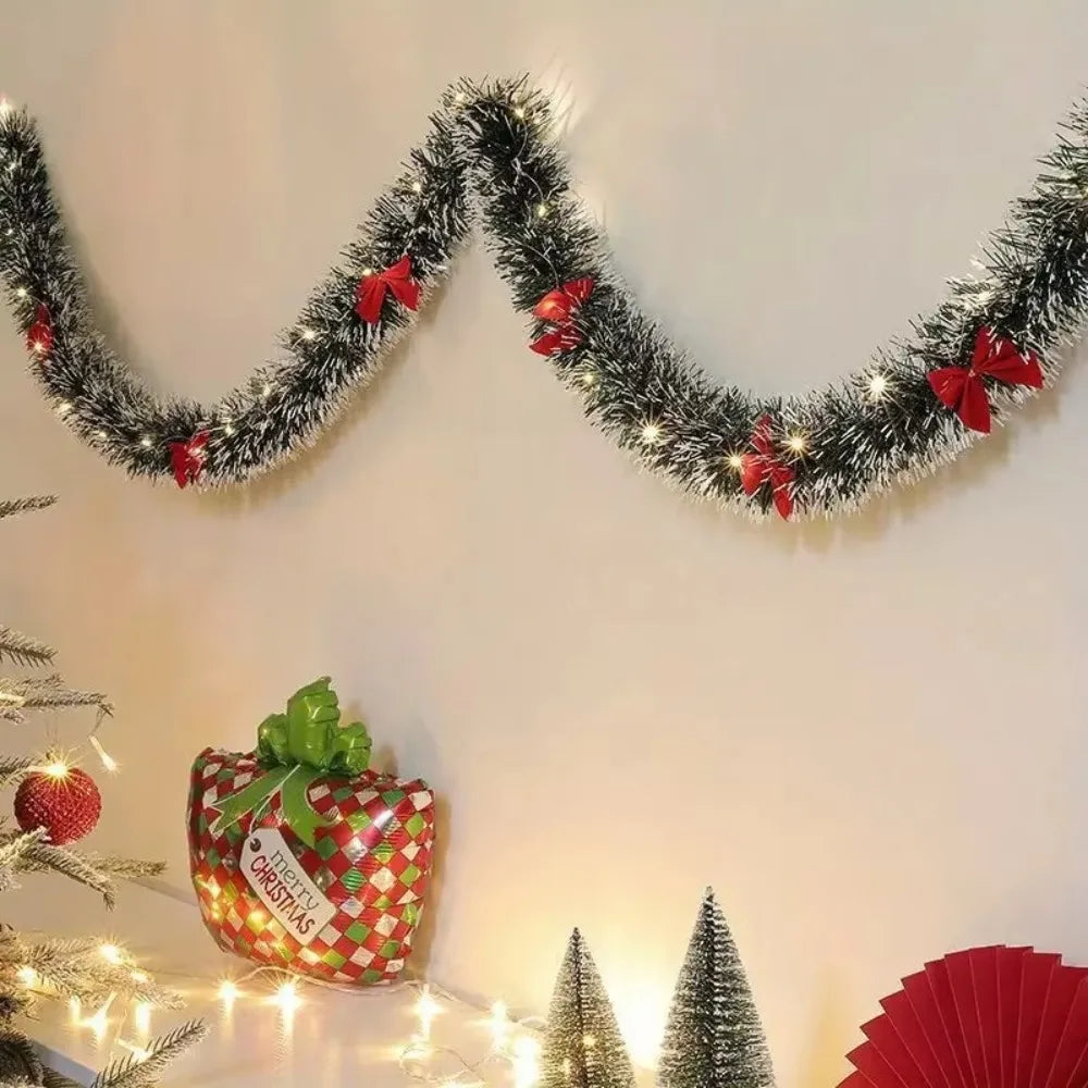 2m Green Christmas Garland with Red Ribbons | Customisable Festive Decoration for Doorways, Mantels & Stairs
