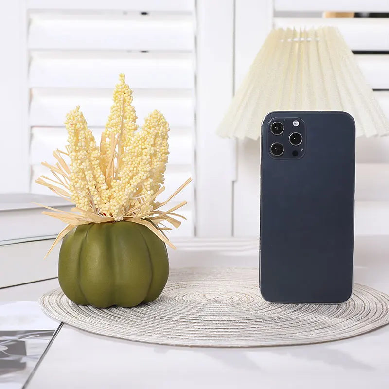 1PC Artificial Pumpkin Decoration with Foam Beads & Raffia Grass – Autumn Harvest Home, Office & Halloween Display Ornament