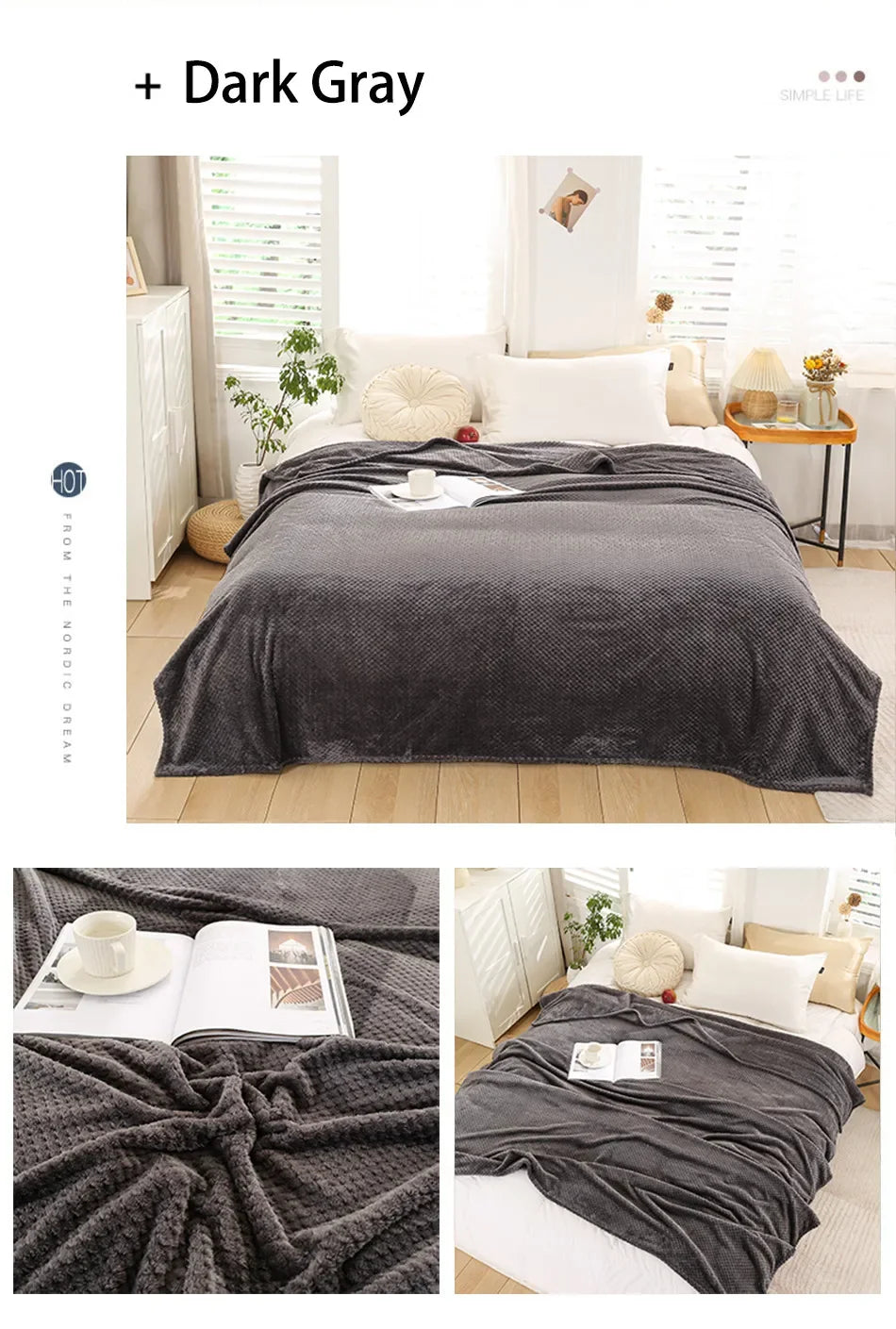 Japan-Style Coral Fleece Blanket – 300gsm Soft Fluffy Faux Fur Mink Throw, Solid & Plaid Sofa Cover & Bedspread