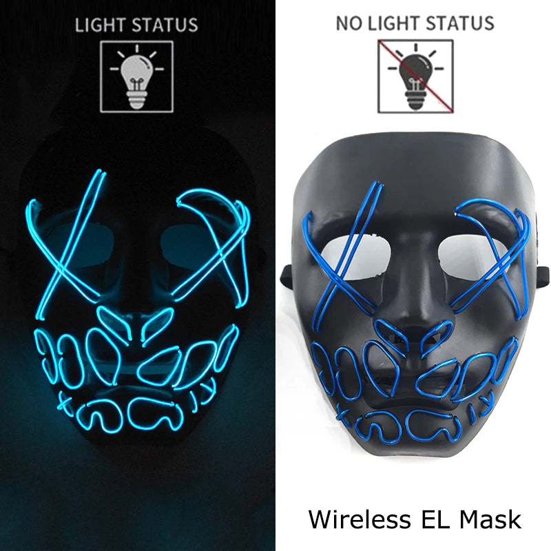 Wireless Neon LED Purge Mask – Glow-in-the-Dark Halloween Cosplay, Masquerade & Party Dress-Up Mask