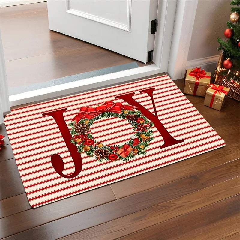 Red Santa & Gingerbread Christmas Doormat – Festive Holiday Welcome Mat for Indoor or Outdoor Use
