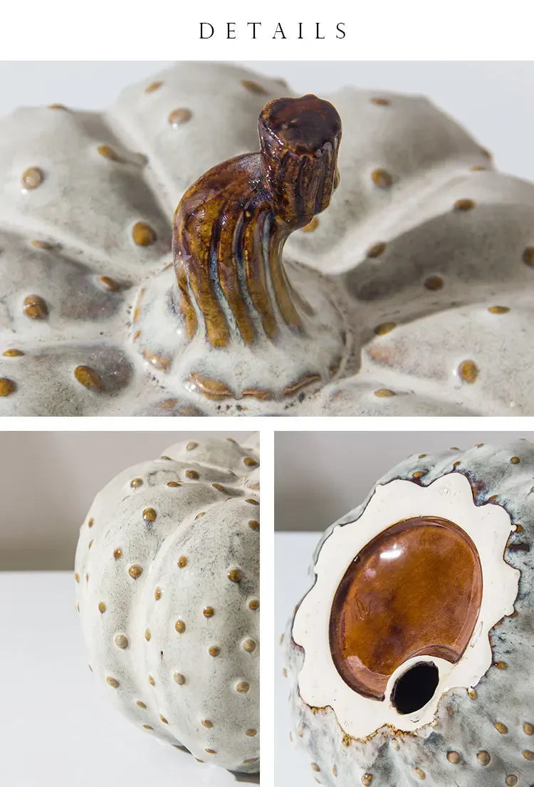 Handmade Ceramic Pumpkin Ornament – Porcelain Pumpkin Sculpture for Autumn, Halloween & Home Décor