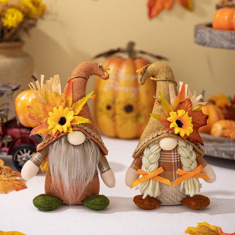 Autumn Gnome Plush Decoration – Maple Leaf & Sunflower Faceless Doll | Light-Up Fall Elf Ornament