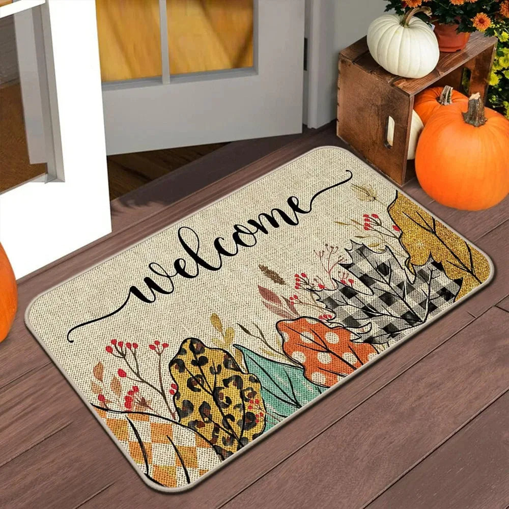 Halloween & Autumn/Fall Floor Mat – Anti-Slip Entry Door Rug for Kitchen, Outdoor Patio & Holiday Home Décor