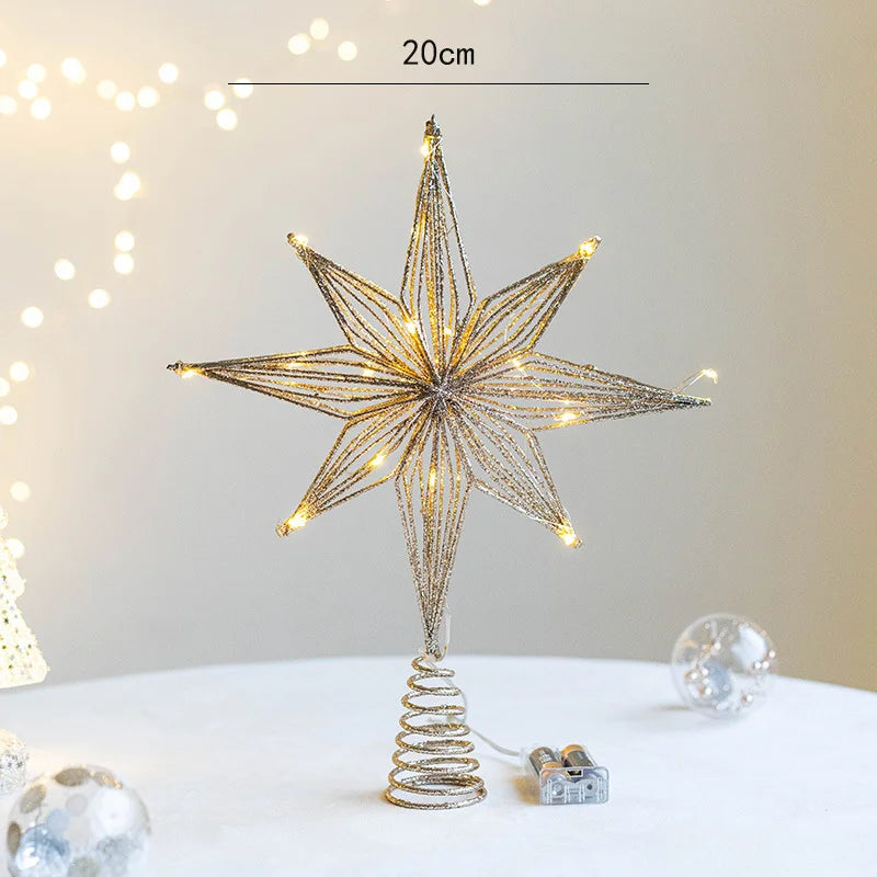 LED Light-Up Glitter Christmas Star Tree Topper – Warm White Treetop Decoration