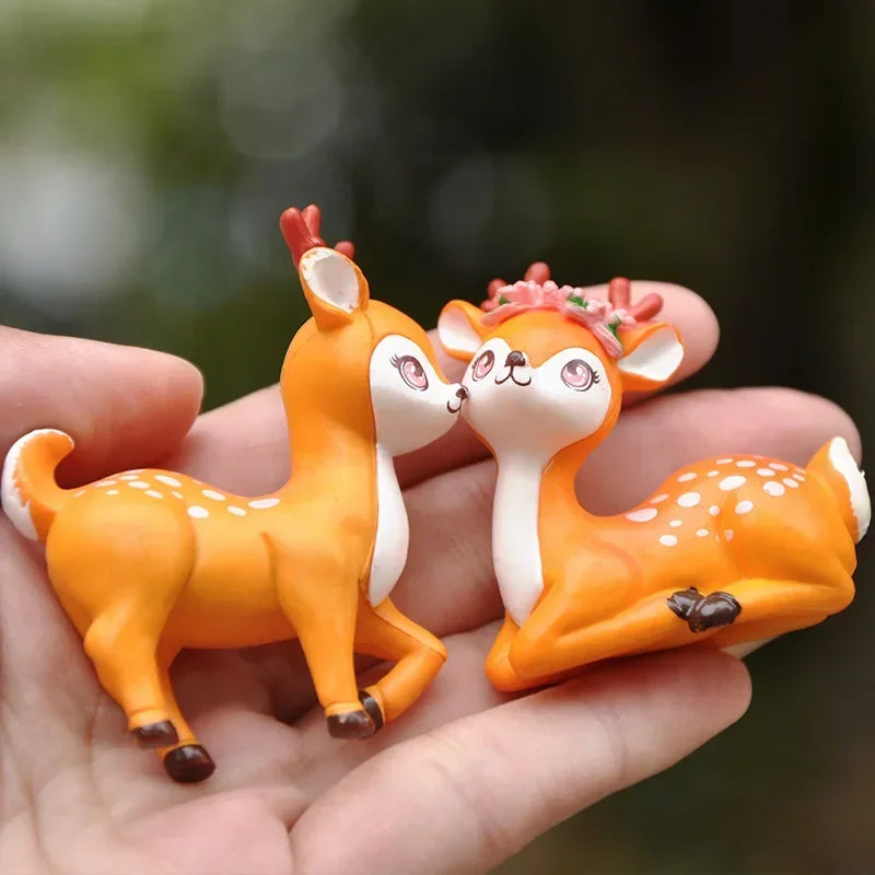 2pcs Mini Sika Deer Figurines | Woodland Animal Ornaments for Fairy Gardens & Christmas Displays