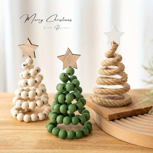 Nordic Wooden Christmas Tree Ornament – Minimalist Wooden Desktop Decoration for Festive Home Décor