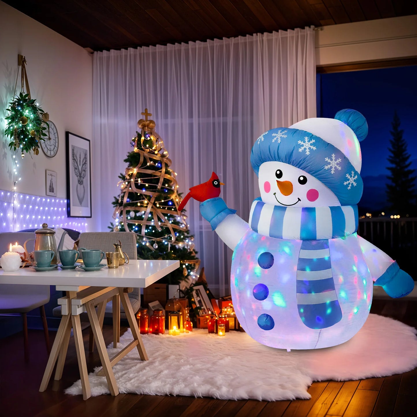 5ft Blue Snowman with Bird Inflatable | Light-Up Christmas Outdoor Decoration