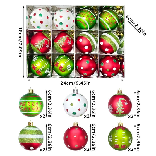 Set of 9/12/34 Grinch-Inspired Christmas Baubles – Green Painted Ornaments for Tree & Home Festive Décor