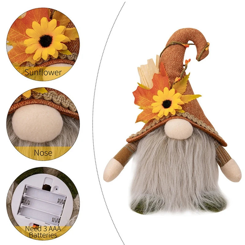 Autumn Gnome Plush Decoration – Maple Leaf & Sunflower Faceless Doll | Light-Up Fall Elf Ornament