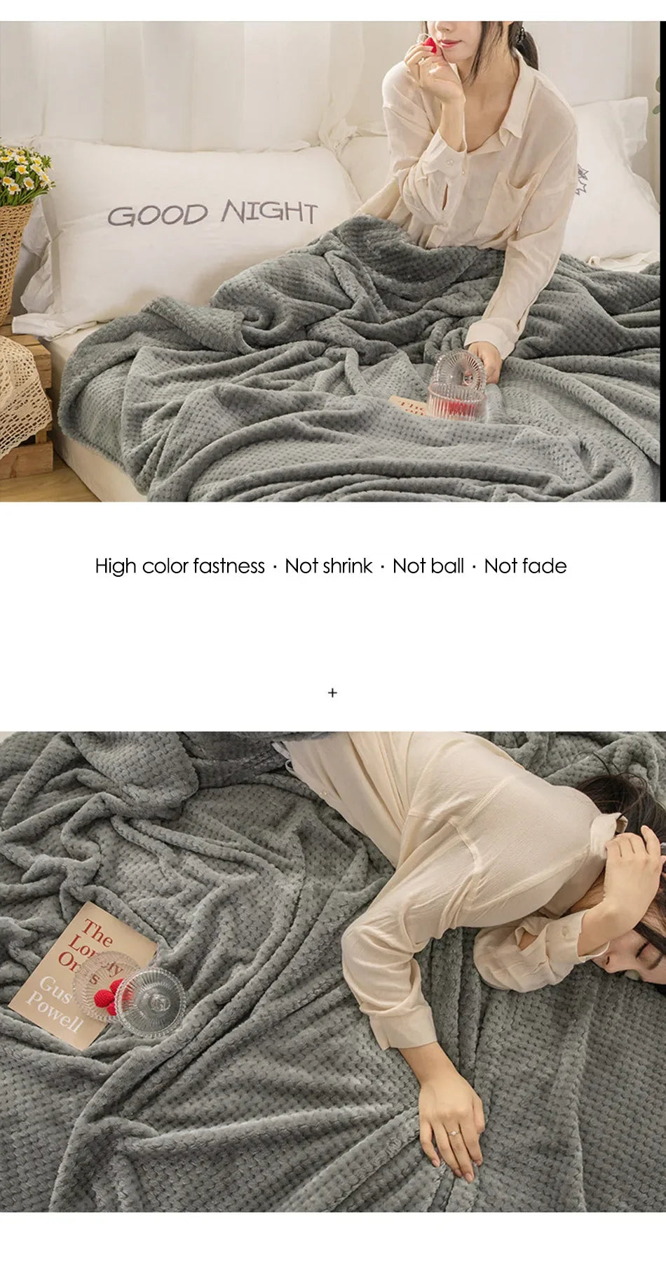 Japan-Style Coral Fleece Blanket – 300gsm Soft Fluffy Faux Fur Mink Throw, Solid & Plaid Sofa Cover & Bedspread